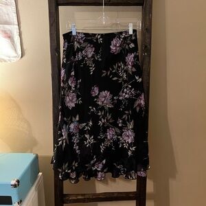 Briggs New York Black & Purple Floral Midi Skirt